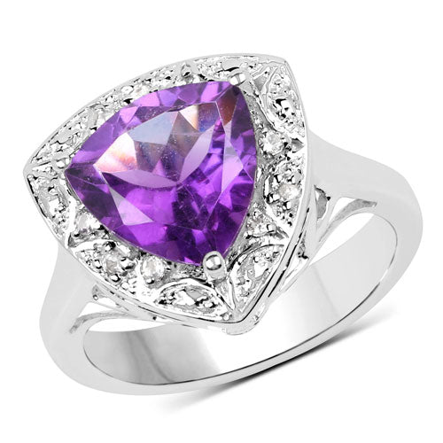 2.81 Carat Genuine Amethyst and White Topaz .925 Sterling Silver Ring