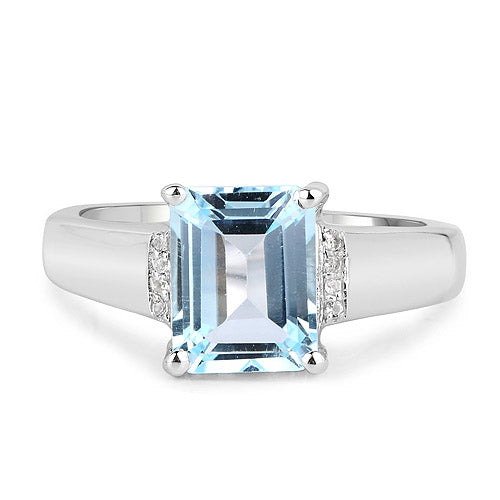 2.64 Carat Genuine Blue Topaz and White Topaz .925 Sterling Silver Ring
