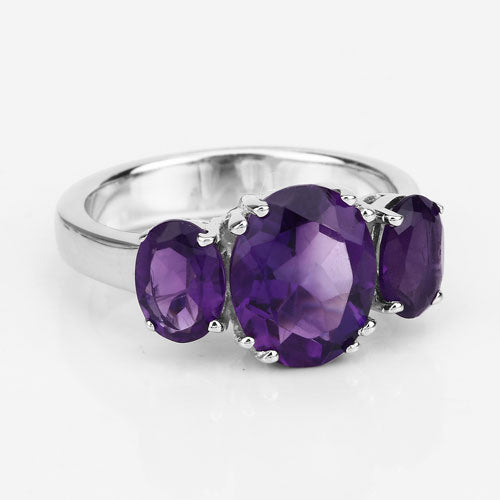 3.80 Carat Genuine Amethyst .925 Sterling Silver Ring