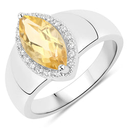 1.49 Carat Genuine Citrine and White Topaz .925 Sterling Silver Ring