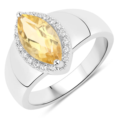 1.49 Carat Genuine Citrine and White Topaz .925 Sterling Silver Ring