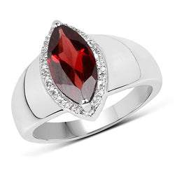 2.06 Carat Genuine  Garnet and White Topaz .925 Sterling Silver Ring