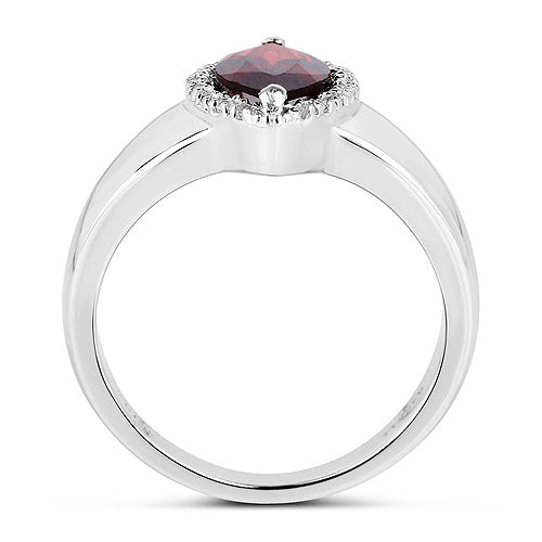 2.06 Carat Genuine  Garnet and White Topaz .925 Sterling Silver Ring
