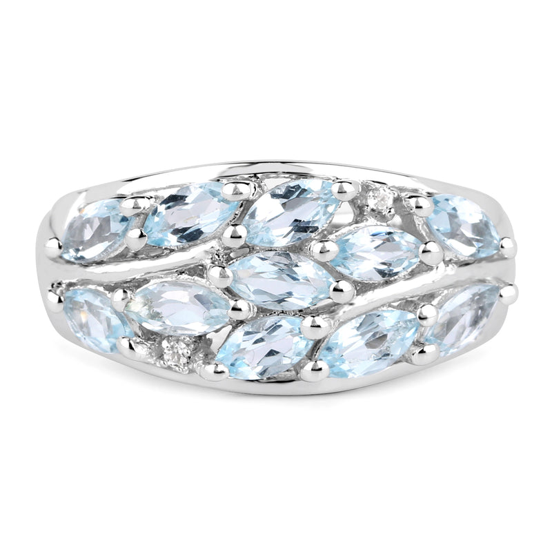 2.22 Carat Genuine  Blue Topaz and White Topaz .925 Sterling Silver Ring