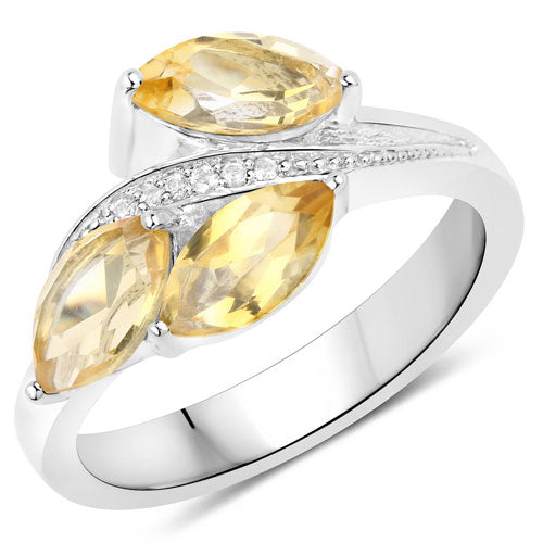 1.83 Carat Genuine Citrine and White Topaz .925 Sterling Silver Ring