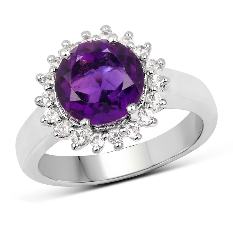 2.80 Carat Genuine Amethyst and White Topaz .925 Sterling Silver Ring