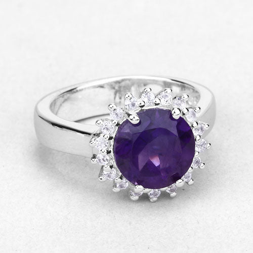 2.80 Carat Genuine Amethyst and White Topaz .925 Sterling Silver Ring