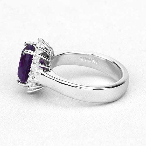 2.80 Carat Genuine Amethyst and White Topaz .925 Sterling Silver Ring