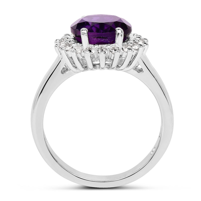 2.80 Carat Genuine Amethyst and White Topaz .925 Sterling Silver Ring