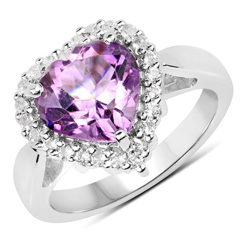 3.53 Carat Genuine  Amethyst and White Topaz .925 Sterling Silver Ring
