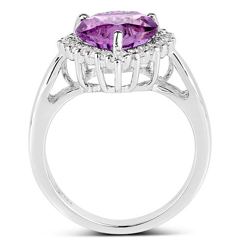 3.53 Carat Genuine  Amethyst and White Topaz .925 Sterling Silver Ring