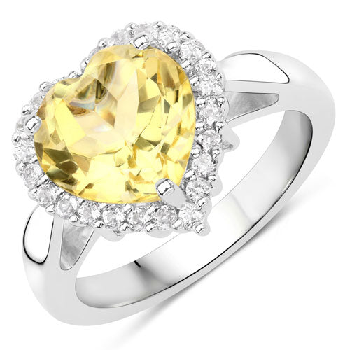 3.43 Carat Genuine Citrine and White Topaz .925 Sterling Silver Ring
