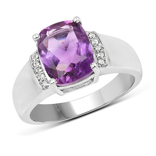 2.65 Carat Genuine  Amethyst and White Topaz .925 Sterling Silver Ring
