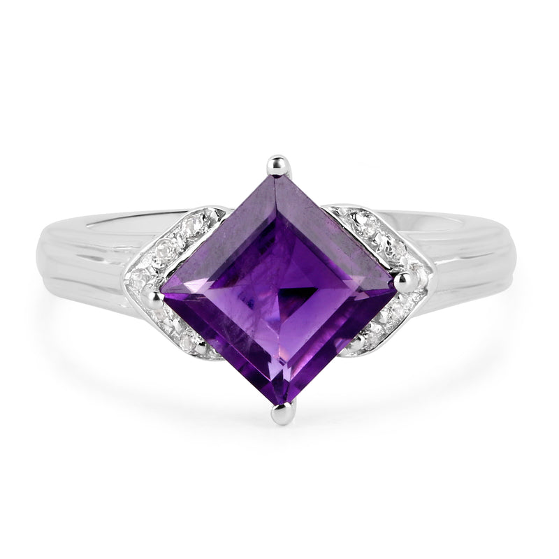 2.55 Carat Genuine Amethyst and White Topaz .925 Sterling Silver Ring