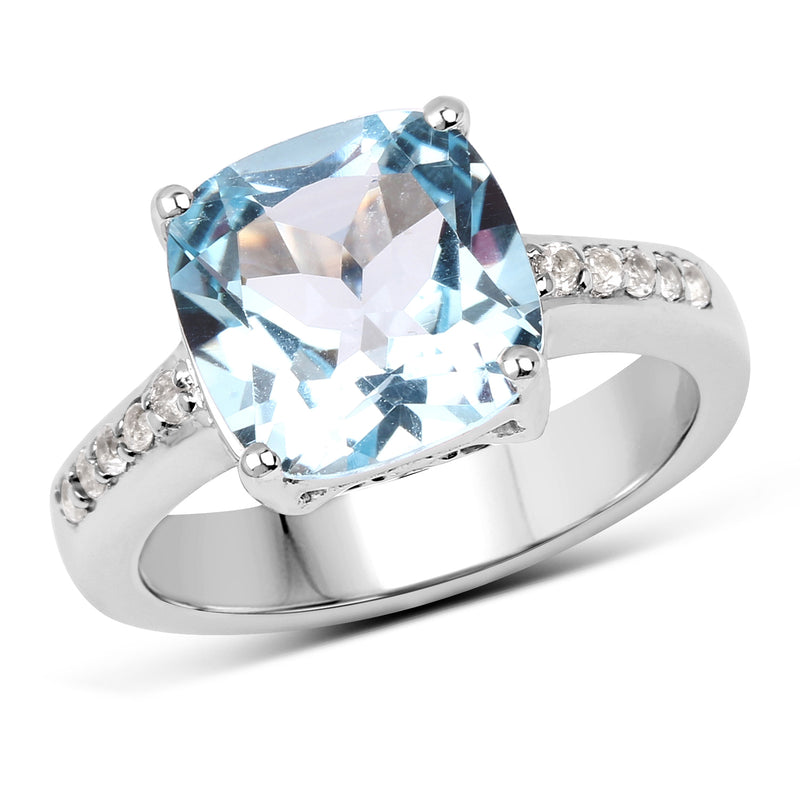 4.62 Carat Genuine Blue Topaz and White Topaz .925 Sterling Silver Ring