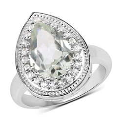 2.74 Carat Genuine Green Amethyst and White Topaz .925 Sterling Silver Ring