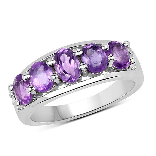 1.85 Carat Genuine  Amethyst and White Topaz .925 Sterling Silver Ring