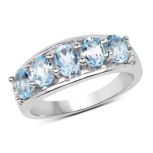 2.57 Carat Genuine  Blue Topaz and White Topaz .925 Sterling Silver Ring