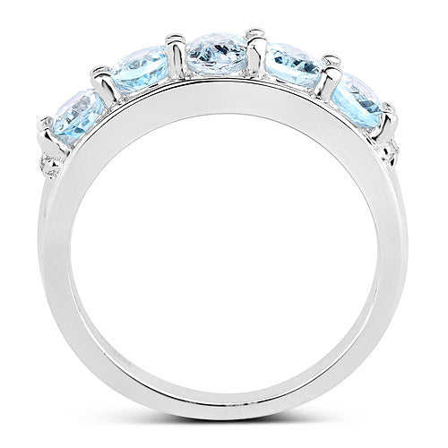 2.57 Carat Genuine  Blue Topaz and White Topaz .925 Sterling Silver Ring