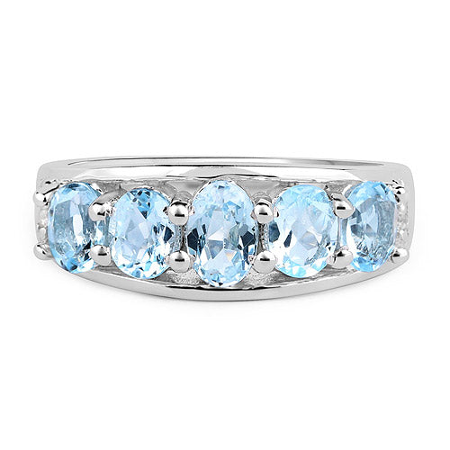 2.57 Carat Genuine  Blue Topaz and White Topaz .925 Sterling Silver Ring