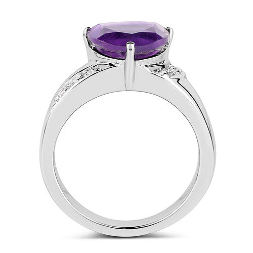 2.75 Carat Genuine Amethyst and White Topaz .925 Sterling Silver Ring