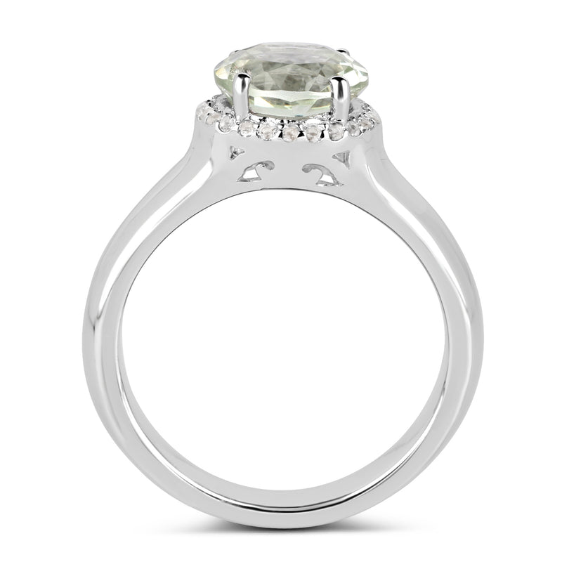 1.87 Carat Genuine Green Amethyst and White Topaz .925 Sterling Silver Ring