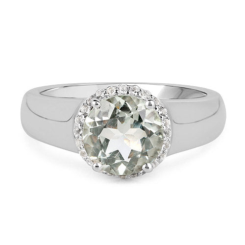 1.87 Carat Genuine Green Amethyst and White Topaz .925 Sterling Silver Ring