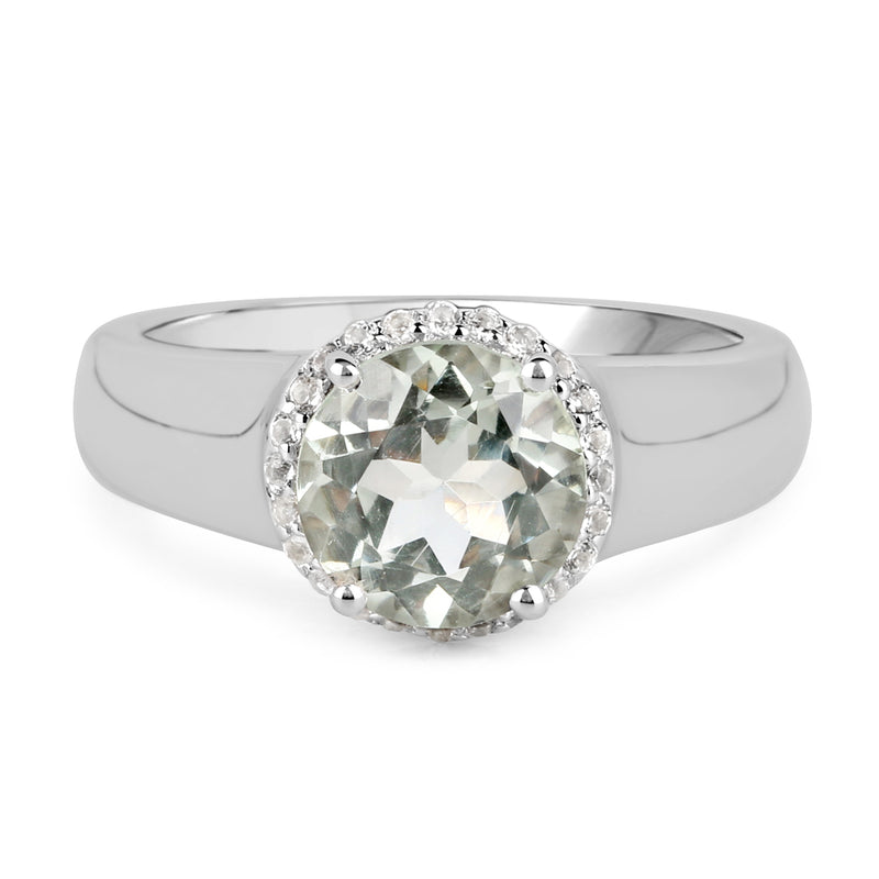 1.87 Carat Genuine Green Amethyst and White Topaz .925 Sterling Silver Ring