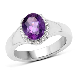 1.73 Carat Genuine  Amethyst and White Topaz .925 Sterling Silver Ring