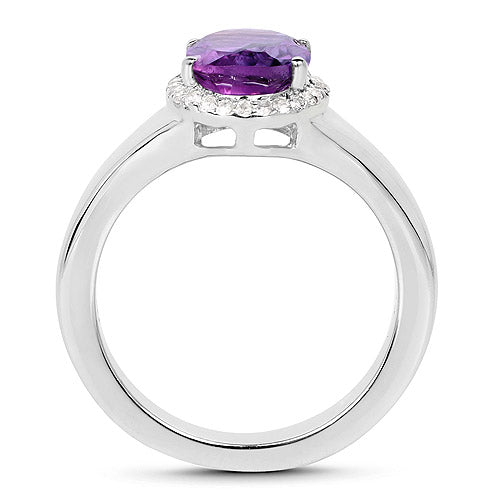 1.73 Carat Genuine  Amethyst and White Topaz .925 Sterling Silver Ring