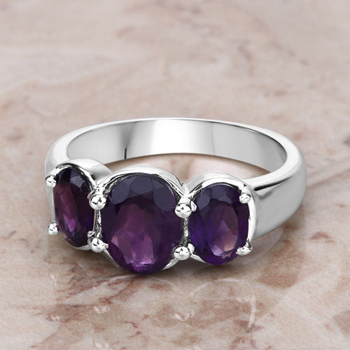 3.20 Carat Genuine Amethyst .925 Sterling Silver Ring