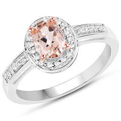 0.81 Carat Genuine Morganite and White Topaz .925 Sterling Silver Ring