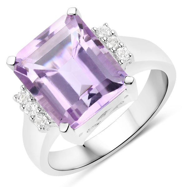 5.94 Carat Genuine Pink Amethyst and White Topaz .925 Sterling Silver Ring