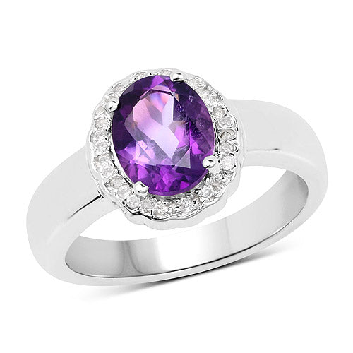 1.68 Carat Genuine  Amethyst and White Topaz .925 Sterling Silver Ring