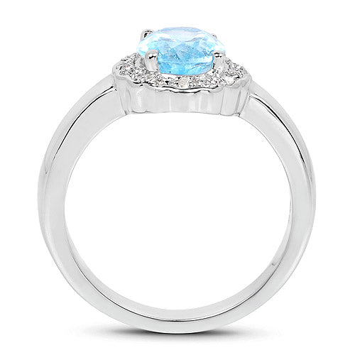 2.58 Carat Genuine  Blue Topaz and White Topaz .925 Sterling Silver Ring