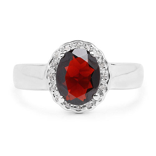 2.58 Carat Genuine  Garnet and White Topaz .925 Sterling Silver Ring
