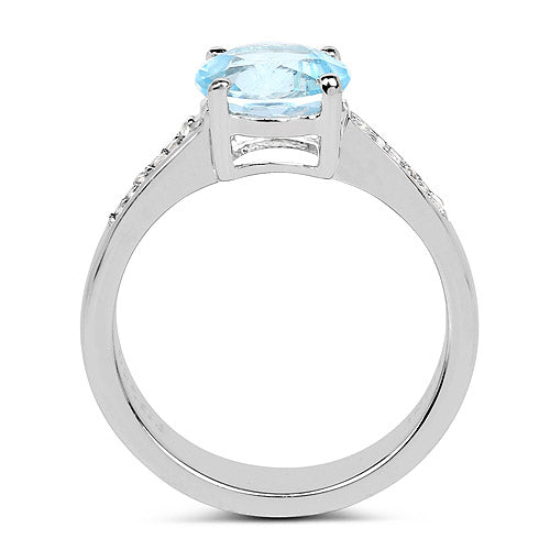 2.31 Carat Genuine Blue Topaz and White Topaz .925 Sterling Silver Ring