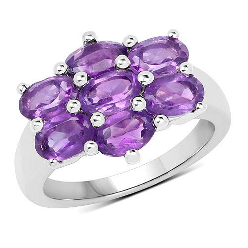 3.01 Carat Genuine  Amethyst .925 Sterling Silver Ring