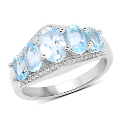 2.97 Carat Genuine  Blue Topaz and White Topaz .925 Sterling Silver Ring