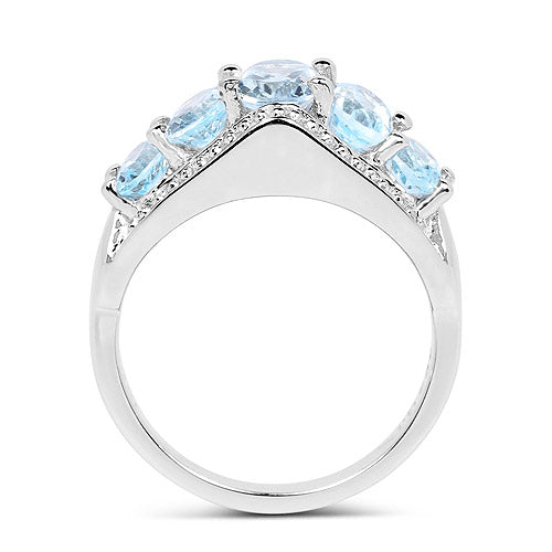 2.97 Carat Genuine  Blue Topaz and White Topaz .925 Sterling Silver Ring
