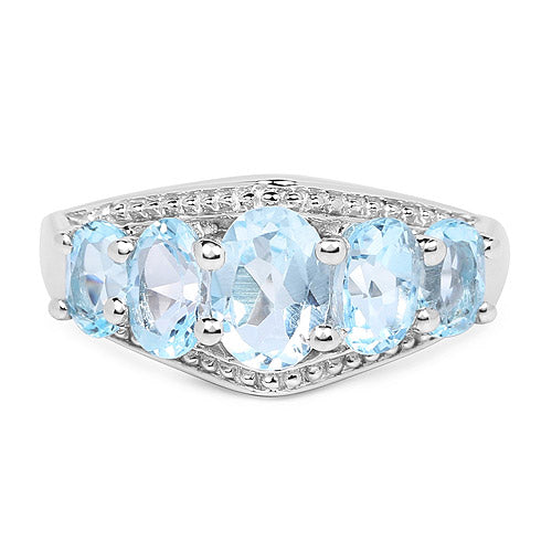 2.97 Carat Genuine  Blue Topaz and White Topaz .925 Sterling Silver Ring