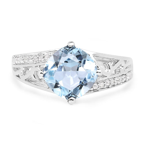 2.40 Carat Genuine  Blue Topaz and White Topaz .925 Sterling Silver Ring