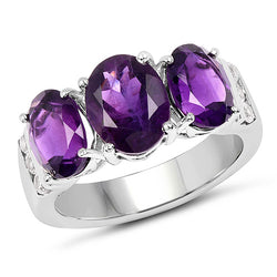 4.14 Carat Genuine  Amethyst and White Topaz .925 Sterling Silver Ring