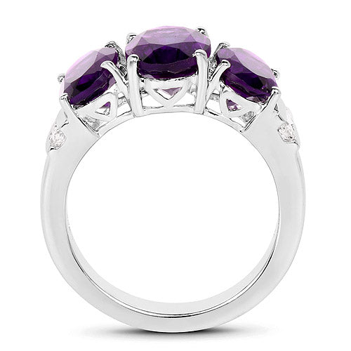 4.14 Carat Genuine  Amethyst and White Topaz .925 Sterling Silver Ring