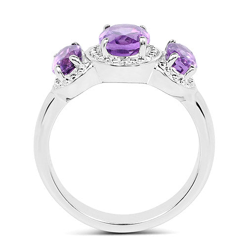 2.01 Carat Genuine  Amethyst .925 Sterling Silver Ring