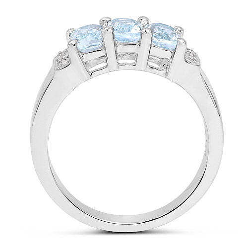 1.84 Carat Genuine Blue Topaz and White Topaz .925 Sterling Silver Ring