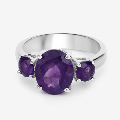 4.06 Carat Genuine Amethyst .925 Sterling Silver Ring