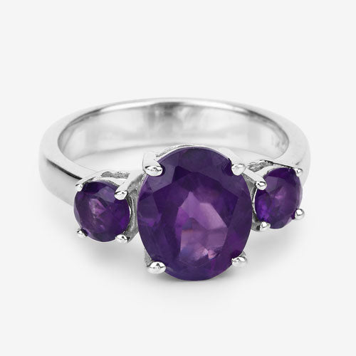 4.06 Carat Genuine Amethyst .925 Sterling Silver Ring
