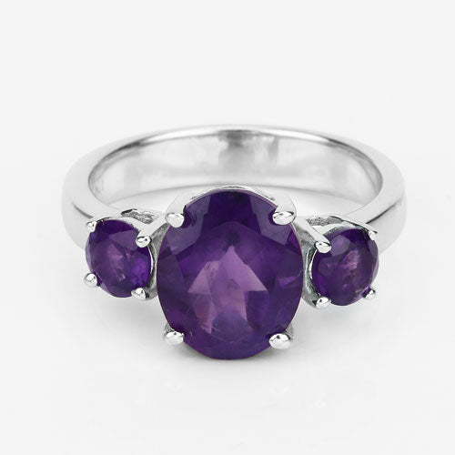 4.06 Carat Genuine Amethyst .925 Sterling Silver Ring