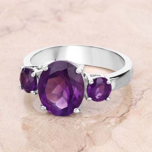 4.06 Carat Genuine Amethyst .925 Sterling Silver Ring